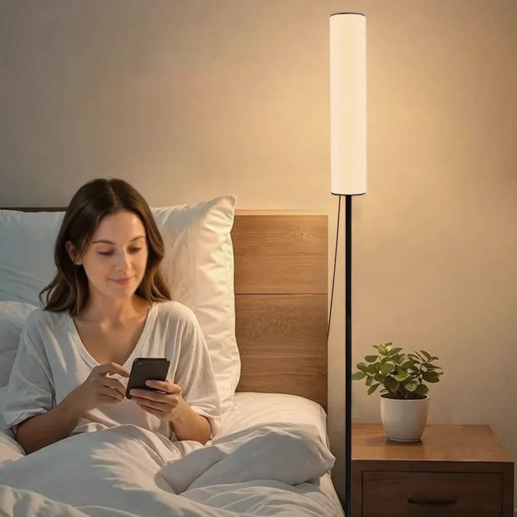 Verstelbare LED vloerlamp met statiefbasis en drie kleurmodi