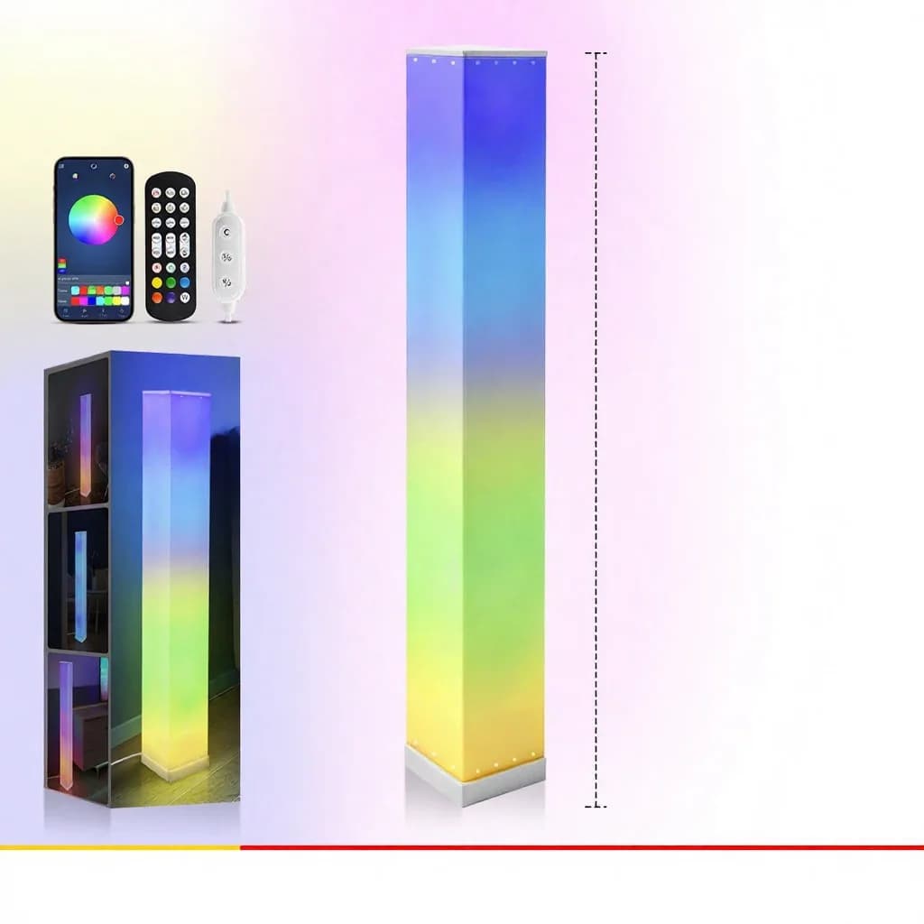 Vierkante Vloerlamp met Afstandsbediening, LED Sfeerverlichting voor Woonkamer