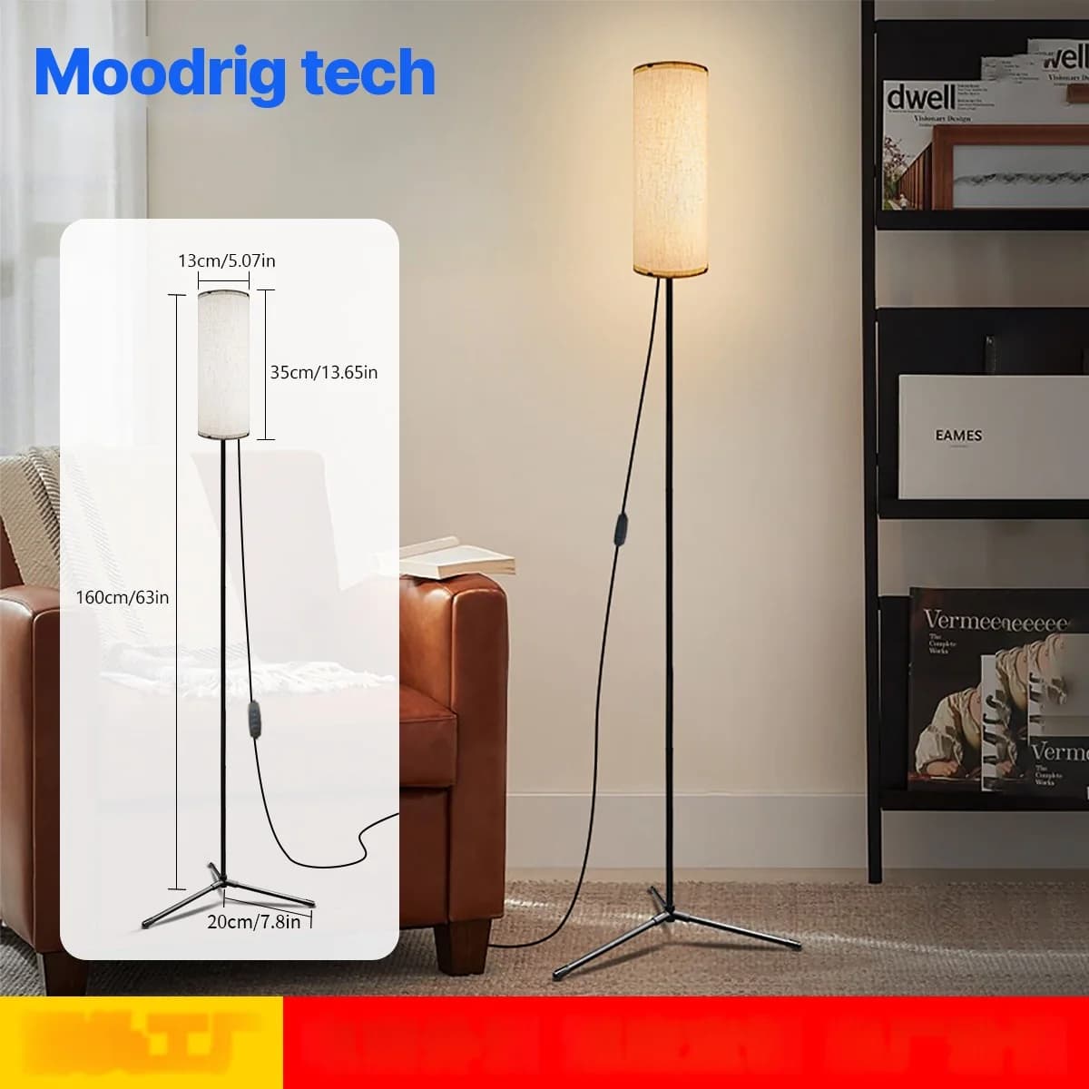 LED Vloerlamp met Stoffen Kap, Dimbaar Driekleurig Licht