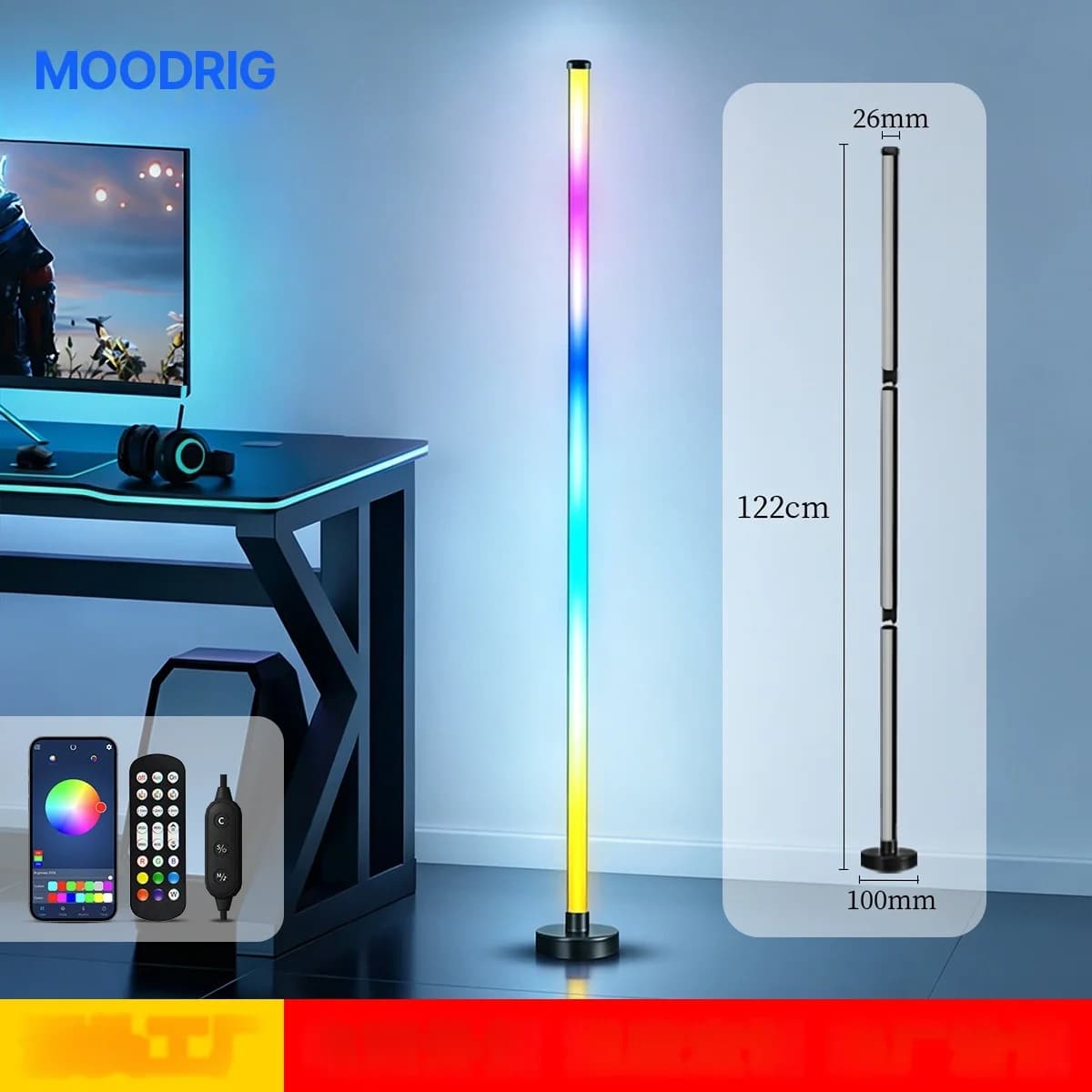 RGB LED-hoekvloerlamp met muzieksynchronisatie, app- en afstandsbediening